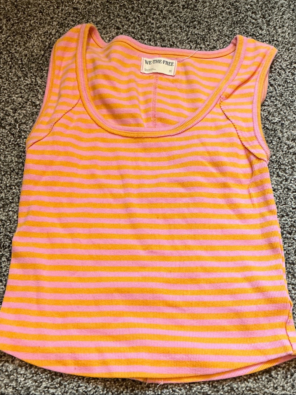 We The Free Pink and Orange Striped Scoop Tank